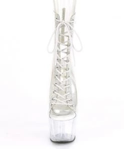 Pleaser Shoes By Pleaser USA ADORE-1016C-2 Pleaser Shoes Clear Peep Toe 7 Inch Pole Dancing Boot Booties And Ankle High Boots