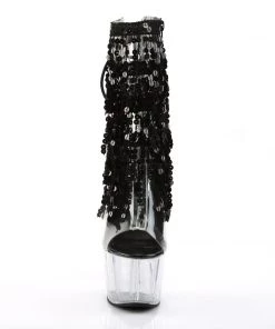 Pleaser Shoes By Pleaser USA ADORE-1017SQF Pleaser Shoes Black Sequin Clear Platform Exotic Dancer Boots
