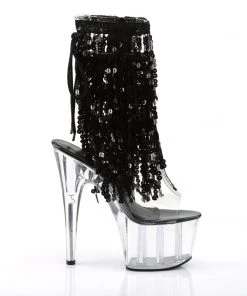 Pleaser Shoes By Pleaser USA ADORE-1017SQF Pleaser Shoes Black Sequin Clear Platform Exotic Dancer Boots