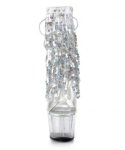 Pleaser Shoes By Pleaser USA ADORE-1017SQF Pleaser Shoes Silver Sequin Platform Pole Dancing Boot