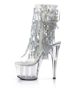 Pleaser Shoes By Pleaser USA ADORE-1017SQF Pleaser Shoes Silver Sequin Platform Pole Dancing Boot