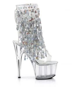 Pleaser Shoes By Pleaser USA ADORE-1017SQF Pleaser Shoes Silver Sequin Platform Pole Dancing Boot