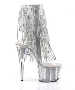 Pleaser Shoes By Pleaser USA ADORE-1017SRS Pleaser Shoes Silver Rhinestone Platform Fringe Stripper Boot Booties And Ankle High Boots
