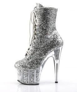 Pleaser Shoes By Pleaser USA Booties And Ankle High Boots ADORE-1020G Pleaser Shoes Silver Glitter Stripper Boots