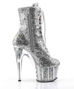 Pleaser Shoes By Pleaser USA Booties And Ankle High Boots ADORE-1020G Pleaser Shoes Silver Glitter Stripper Boots