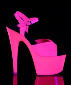 Pleaser Shoes By Pleaser USA ADORE-709UV Pleaser Shoes Neon Pink Blacklight Reactive Stripper Shoe 7 Inch Heels