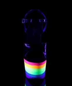 Pleaser Shoes By Pleaser USA ADORE-709UVRB Pleaser Neon Rainbow Platform Stripper Shoe Clearance 7 Inch Heels
