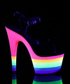 Pleaser Shoes By Pleaser USA ADORE-709UVRB Pleaser Neon Rainbow Platform Stripper Shoe Clearance 7 Inch Heels