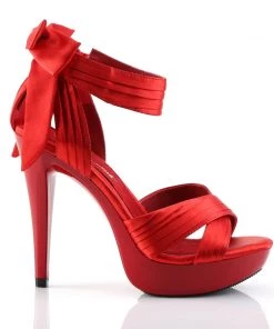 Fabulicious Shoes By Pleaser USA Evening And Prom Shoes COCKTAIL-568 Red Satin Platform High Heel Evening Sandal