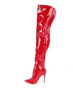 Pleaser Shoes By Pleaser USA COURTLY-3012 Pleaser Shoes Red Patent Thigh High Sexy Boot