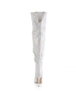 Pleaser Shoes By Pleaser USA Thigh High Boots COURTLY-3015 Pleaser Shoes White Glitter Thigh High Sexy Boots