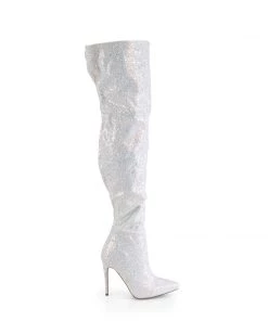 Pleaser Shoes By Pleaser USA Thigh High Boots COURTLY-3015 Pleaser Shoes White Glitter Thigh High Sexy Boots