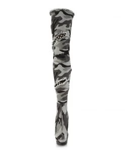 Pleaser Shoes By Pleaser USA DELIGHT-3005 Pleaser Shoes Distressed Camo Thigh High Stripper Boots