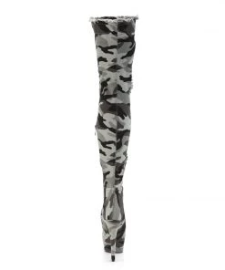 Pleaser Shoes By Pleaser USA DELIGHT-3005 Pleaser Shoes Distressed Camo Thigh High Stripper Boots