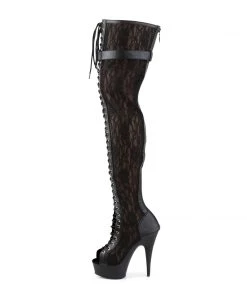 Pleaser Shoes By Pleaser USA DELIGHT-3025ML Pleaser Shoes Black Lace Thigh High Stripper Boot Thigh High Boots