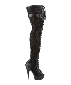 Pleaser Shoes By Pleaser USA DELIGHT-3025ML Pleaser Shoes Black Lace Thigh High Stripper Boot Thigh High Boots