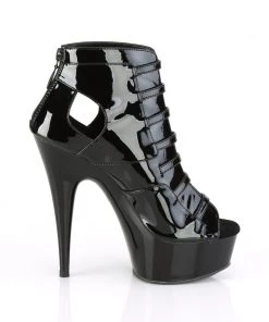 Pleaser Shoes By Pleaser USA DELIGHT-600-11 Black Patent Platform Open Toe Ankle Bootie