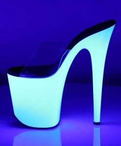 Pleaser Shoes By Pleaser USA FLAMINGO-801UV Pleaser Shoes Neon White Blacklight Reactive Stripper Shoes 8 Inch Heels