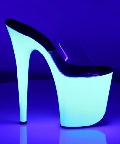 Pleaser Shoes By Pleaser USA FLAMINGO-801UV Pleaser Shoes Neon White Blacklight Reactive Stripper Shoes 8 Inch Heels