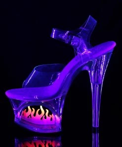 Pleaser Shoes By Pleaser USA MOON-708FLM Pleaser Shoes Clearance Cut Out Blacklight Flame Stripper Shoe
