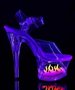 Pleaser Shoes By Pleaser USA MOON-708FLM Pleaser Shoes Clearance Cut Out Blacklight Flame Stripper Shoe