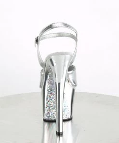 Pleaser Shoes By Pleaser USA 7 Inch Heels SKY-309TTG Silver Metallic Platform Stripper Sandals
