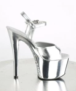 Pleaser Shoes By Pleaser USA 7 Inch Heels SKY-309TTG Silver Metallic Platform Stripper Sandals