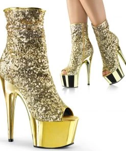 Pleaser Shoes By Pleaser USA ADORE-1008SQ Pleaser Shoes Gold Sequin Platform Exotic Dancer Boots