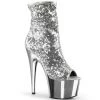 Pleaser Shoes By Pleaser USA ADORE-1008SQ Pleaser Shoes Silver Sequin Chrome Platform Stripper Boots Booties And Ankle High Boots