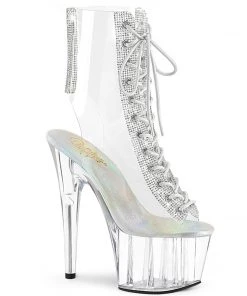 Pleaser Shoes By Pleaser USA ADORE-1016C-2 Pleaser Shoes Clear Peep Toe 7 Inch Pole Dancing Boot Booties And Ankle High Boots