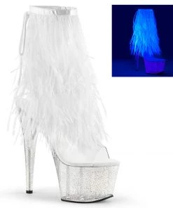 Pleaser Shoes By Pleaser USA ADORE-1017MFF Pleaser Shoes White Fur Fringe Stripper Boots Booties And Ankle High Boots
