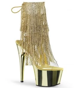 Pleaser Shoes By Pleaser USA Booties And Ankle High Boots ADORE-1017RSF Pleaser Shoes Gold Fringe Exotic Dancer 7 Inch Heel Boots