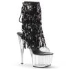 Pleaser Shoes By Pleaser USA ADORE-1017SQF Pleaser Shoes Black Sequin Clear Platform Exotic Dancer Boots