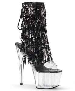 Pleaser Shoes By Pleaser USA ADORE-1017SQF Pleaser Shoes Black Sequin Clear Platform Exotic Dancer Boots