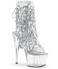 Pleaser Shoes By Pleaser USA ADORE-1017SQF Pleaser Shoes Silver Sequin Platform Pole Dancing Boot