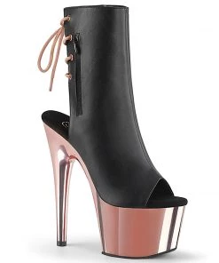 Pleaser Shoes By Pleaser USA ADORE-1018 Pleaser Shoes Rose Gold Chrome Platform Stripper Boots Booties And Ankle High Boots