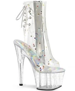 Pleaser Shoes By Pleaser USA Booties And Ankle High Boots ADORE-1018C-2 Pleaser Shoes Clear Glittery Stripper Boots