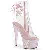 Pleaser Shoes By Pleaser USA Booties And Ankle High Boots ADORE-1018C Pleaser Shoes Clear Upper Pink Glitter Platform Stripper Ankle Boots