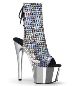 Pleaser Shoes By Pleaser USA Booties And Ankle High Boots ADORE-1018MSC Pleaser Shoes Silver Hologram Platform Stripper Boot