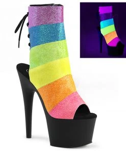 Pleaser Shoes By Pleaser USA Booties And Ankle High Boots ADORE-1018RBG Pleaser Shoes Neon Rainbow Glow Stripper Boots