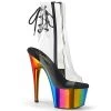 Pleaser Shoes By Pleaser USA ADORE-1018RC Pleaser Shoes Rainbow Chrome Stripper Boot Booties And Ankle High Boots