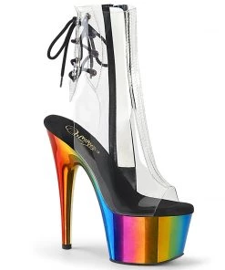 Pleaser Shoes By Pleaser USA ADORE-1018RC Pleaser Shoes Rainbow Chrome Stripper Boot Booties And Ankle High Boots