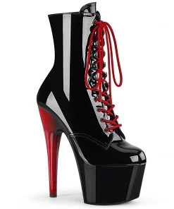 Pleaser Shoes By Pleaser USA Booties And Ankle High Boots ADORE-1020 Pleaser Shoes Black And Red Exotic Dancer Boot