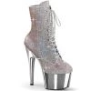 Pleaser Shoes By Pleaser USA ADORE-1020CHRS Pleaser Shoes Silver Rhinestone Stripper Boot