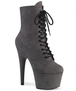 Pleaser Shoes By Pleaser USA Booties And Ankle High Boots ADORE-1020FS Grey Vegan Suede Lace Up Stripper Boot
