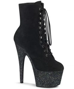 Pleaser Shoes By Pleaser USA ADORE-1020FSMG Pleaser Shoes Black Faux Suede Platform Ankle Boot Booties And Ankle High Boots