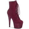 Pleaser Shoes By Pleaser USA Booties And Ankle High Boots ADORE-1020FSMG Pleaser Shoes Burgundy Faux Suede Glitter Platform Stripper Boots