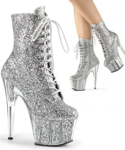 Pleaser Shoes By Pleaser USA Booties And Ankle High Boots ADORE-1020G Pleaser Shoes Silver Glitter Stripper Boots
