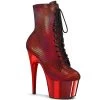 Pleaser Shoes By Pleaser USA ADORE-1020HFN Pleaser Shoes Red Holographic Stripper Shoes Booties And Ankle High Boots