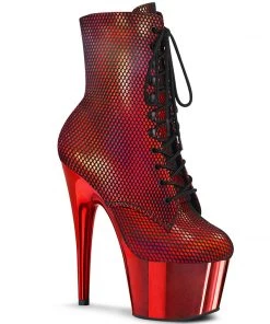 Pleaser Shoes By Pleaser USA ADORE-1020HFN Pleaser Shoes Red Holographic Stripper Shoes Booties And Ankle High Boots